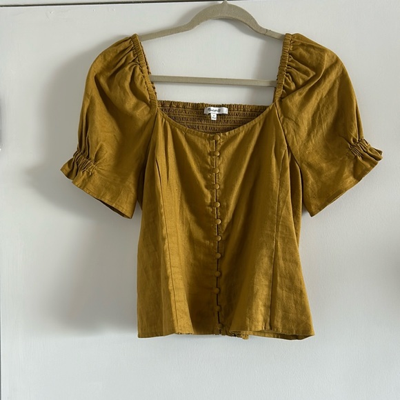 Madewell Button Front Smocked Back Top - Size 4 - Bronze Lichen - Picture 3 of 10